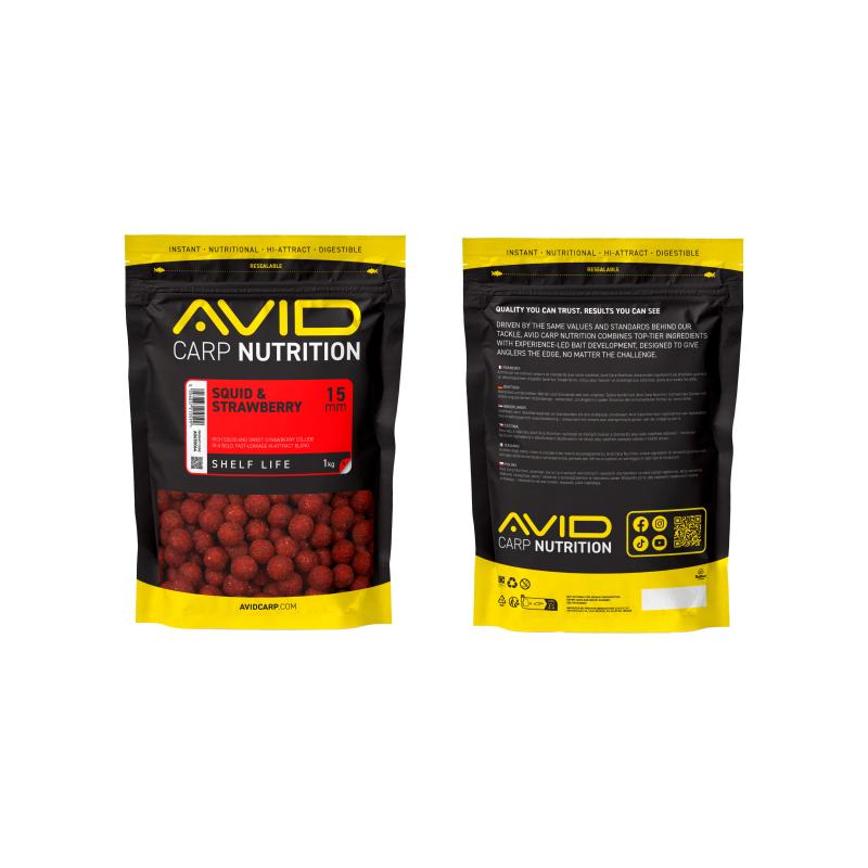 Avid Squid & Strawberry Boilies - 15mm (1kg)