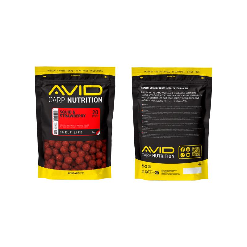 Avid Squid & Strawberry Boilies - 20mm (1kg)