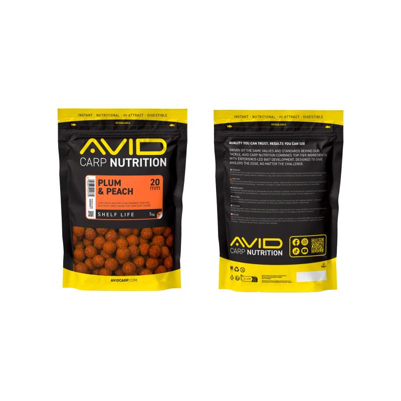 Avid Plum & Peach Boilies - 20mm (1kg)
