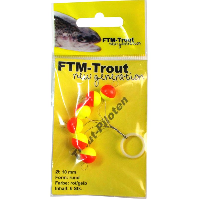 Produktbild FTM Trout Piloten rund rot/gelb 10mm Inh.6 Stk.