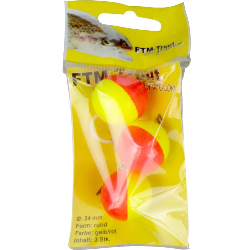 Produktbild FTM Trout Piloten rund orange/gelb 24mm Inh.3 Stk.