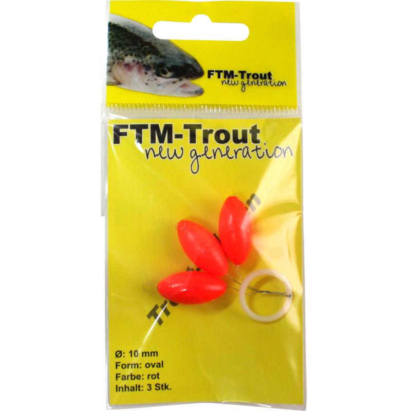 Produktbild FTM Trout Piloten oval rot 10mm Inh.3 Stk.