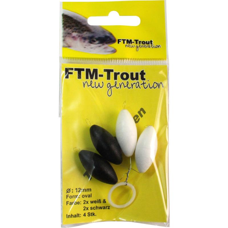 FTM Trout Piloten oval 2x schwarz / 2x wei&szlig; 12mm Inh. 4 Stk.