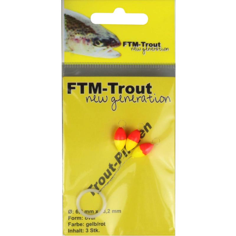 Produktbild FTM Trout Piloten oval orange/gelb 6,3x13,2mm Inh.3 Stk.