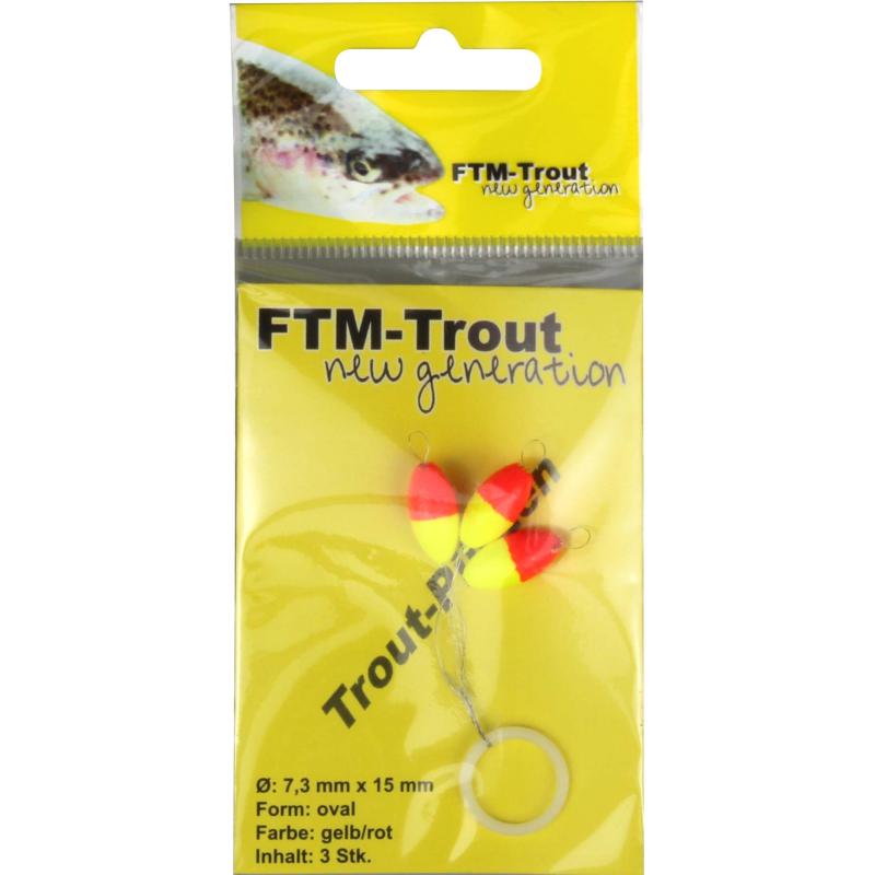 Produktbild FTM Trout Piloten oval orange/gelb 7,3x15,0mm Inh.3 Stk.