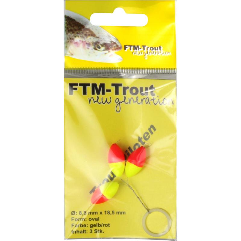 Produktbild FTM Trout Piloten oval orange/gelb 8,8x18,5mm Inh.3 Stk.