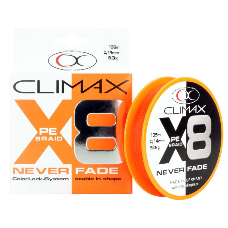 Climax 135m 0,12mm 8X Neverfade Braid hi-vis orange