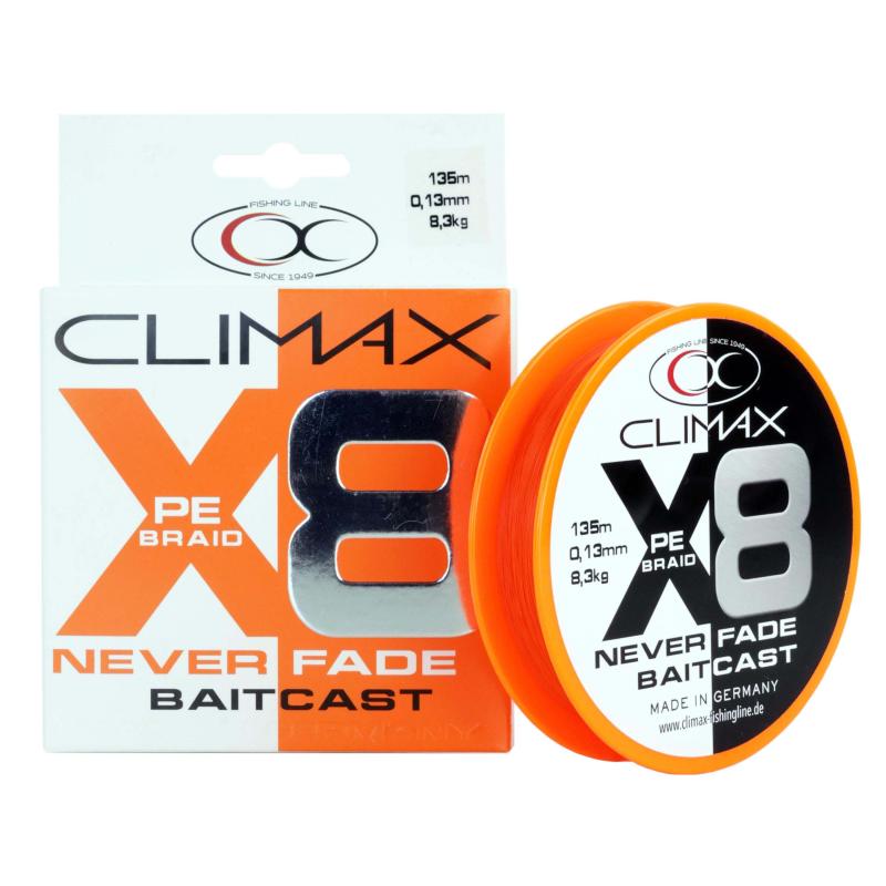 Climax 135m 0,13mm 8X Neverfade Baitcast hi-vis orange