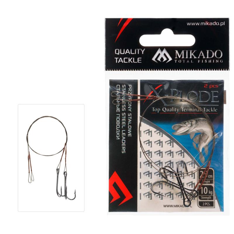 Mikado Stahl-Leader m. Wirbel & doppeltem Drilling 25cm/10Kg - Braun 2St