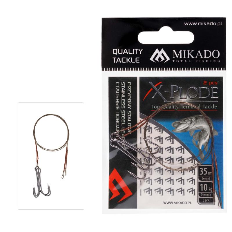 Mikado Stahl-Leader m. Wirbel & doppeltem Drilling 35cm/10Kg - Braun 2St