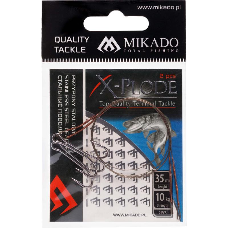 Mikado Stahl-Leader m. Wirbel & doppeltem Drilling 35cm/10Kg - Braun 2St