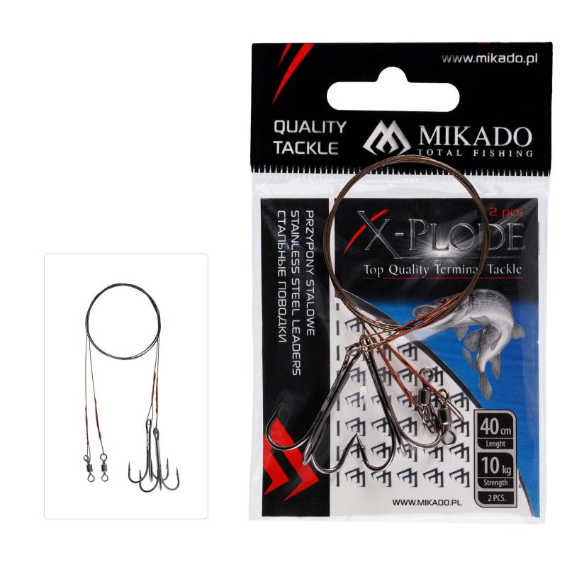 Mikado Stahl-Leader - Mit Wirbel Und Drilling 40cm/10Kg - Braun - 2 Stck 1