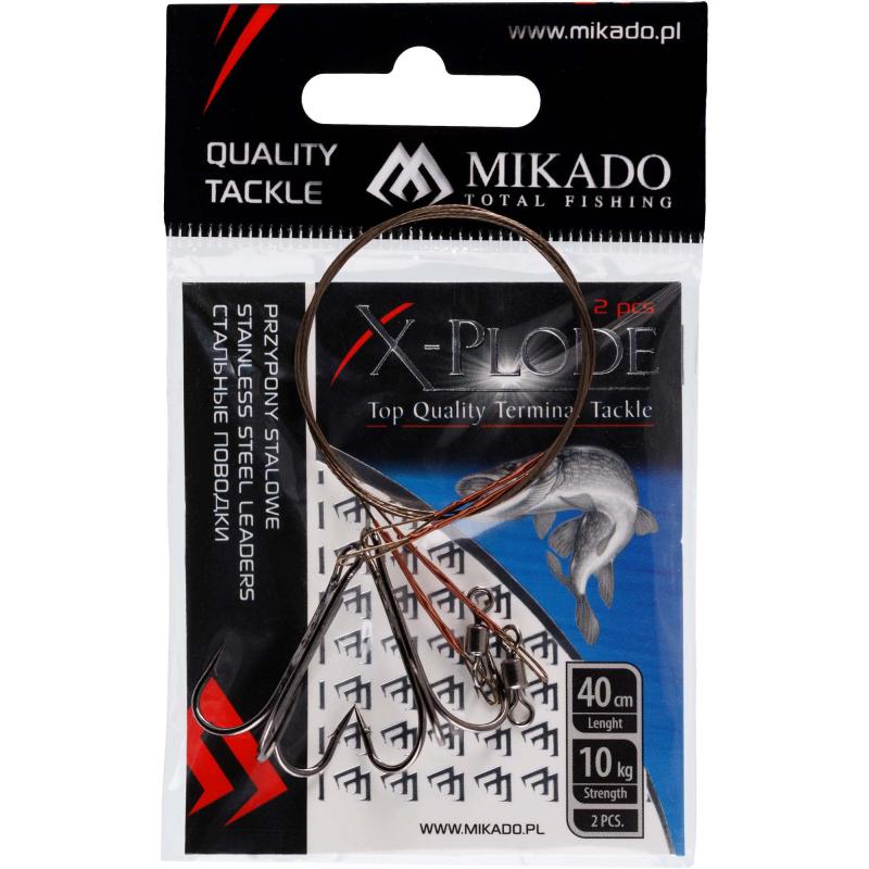 Mikado Stahl-Leader - Mit Wirbel Und Drilling 40cm/10Kg - Braun - 2 Stck 1