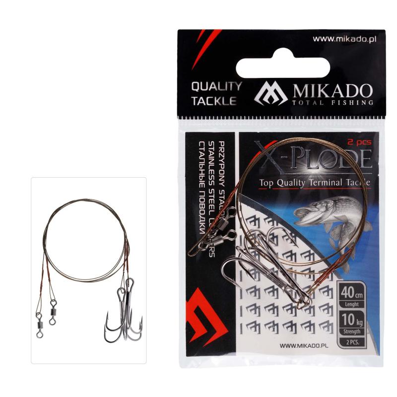 Mikado Stahl-Leader - Mit Wirbel Und Drilling 40cm/10Kg - Braun - 2 Stck 2