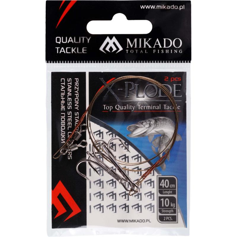 Mikado Stahl-Leader - Mit Wirbel Und Drilling 40cm/10Kg - Braun - 2 Stck 2