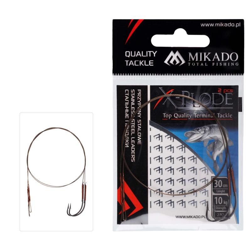 Mikado Stahl-Leader - Mit Wirbel Und Haken 30cm/10Kg - Braun - 2 Stck. 2/0