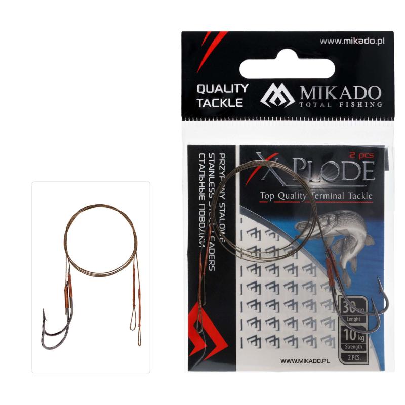 Mikado Stahl-Leader - Mit Wirbel Und Haken 30cm/10Kg - Braun - 2 Stck. 1/0