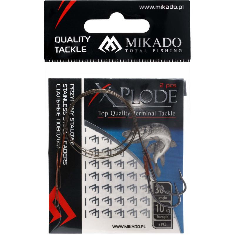 Mikado Stahl-Leader - Mit Wirbel Und Haken 30cm/10Kg - Braun - 2 Stck. 1/0
