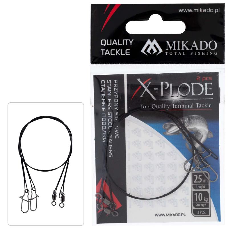 Mikado Stahl-Leader - Mit Wirbel Und Safety Snap 25cm/10Kg - 2 Stck.