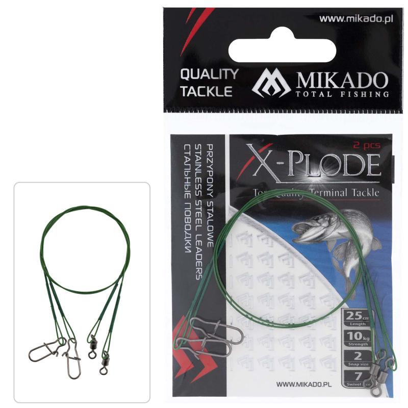 Mikado Stahl-Leader - Mit Wirbel Und Safety Snap 25cm/10Kg - Gr&uuml;n 2Stck