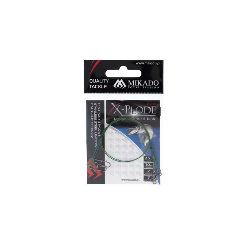 Mikado Stahl-Leader - Mit Wirbel Und Safety Snap 25cm/10Kg - Gr&uuml;n 2Stck