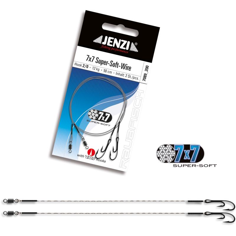 JENZI Powerflex 7x7 Super-Soft-Stahlvorfach Ryderhaken 2/0 50cm 12kg