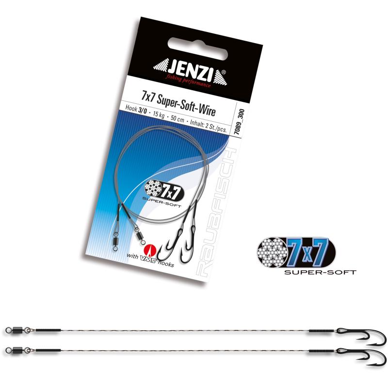 Produktbild JENZI Powerflex 7x7 Super-Soft-Stahlvorfach Ryderhaken 3/0 50cm 15kg