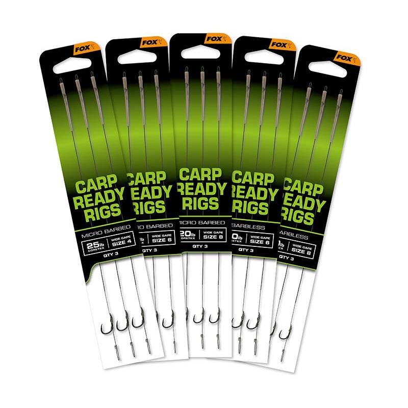 Fox Carp Ready Rigs x 3 - Wide Gape size 6 (20lb)