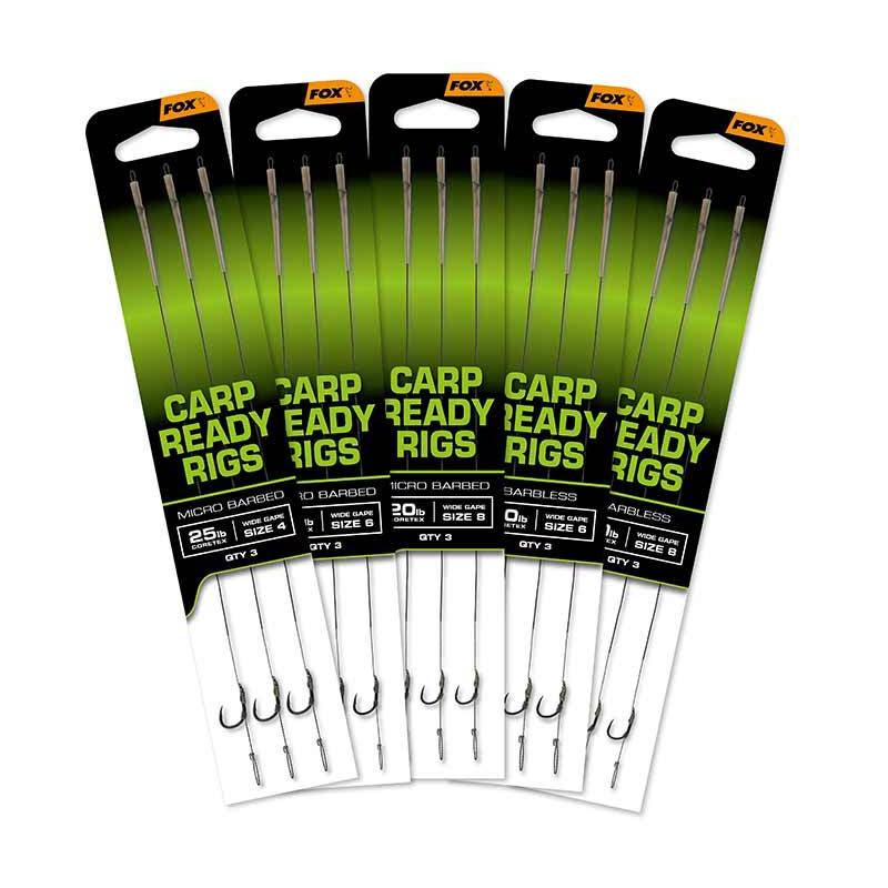 Fox Carp Ready Rigs x 3 - Wide Gape size 6 Barbless (20lb)