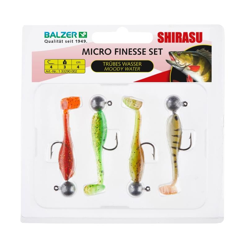 Balzer Shirasu Microk&ouml;der-Set Tr&uuml;bes Wasser mit Squid Aroma 3g Jighead Hakengr&ouml;&szlig;e 4