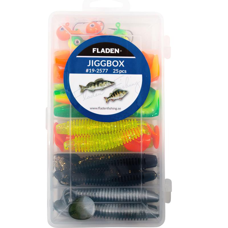 FLADEN Jig Set Shad in Tackle box 100mm, 25teilig