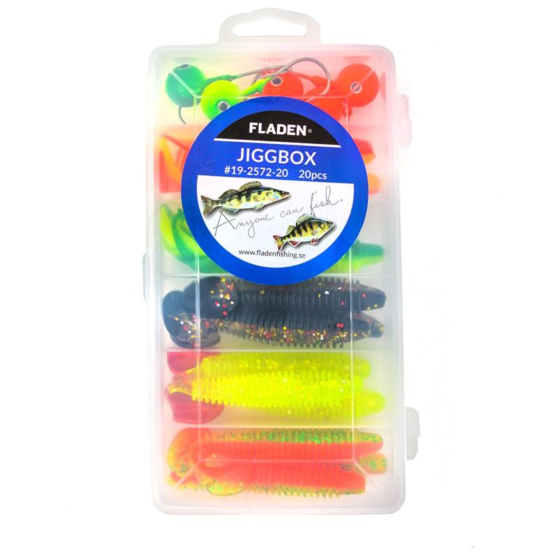 Fladen Ribbed shad jigs in tackle box 20g 100mm 20pcs
