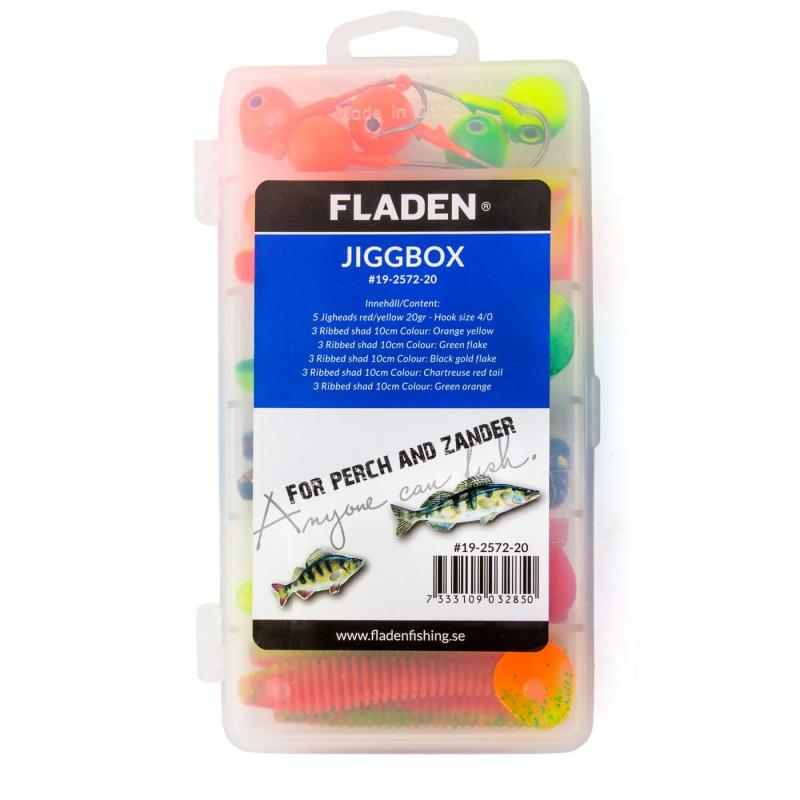 Fladen Ribbed shad jigs in tackle box 20g 100mm 20pcs