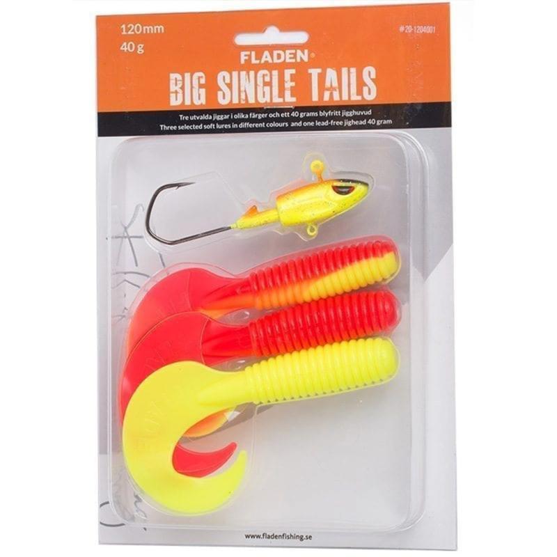 Fladen Soft lure assortment Big Single Tail 120mm 3 jigtails, jighead 40gr A