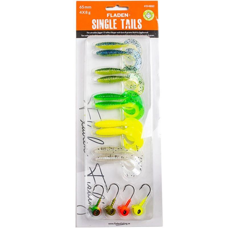 Fladen Soft lure assortment Single Tail 65 mm 10 jigtails, two jigheads 8 gram
