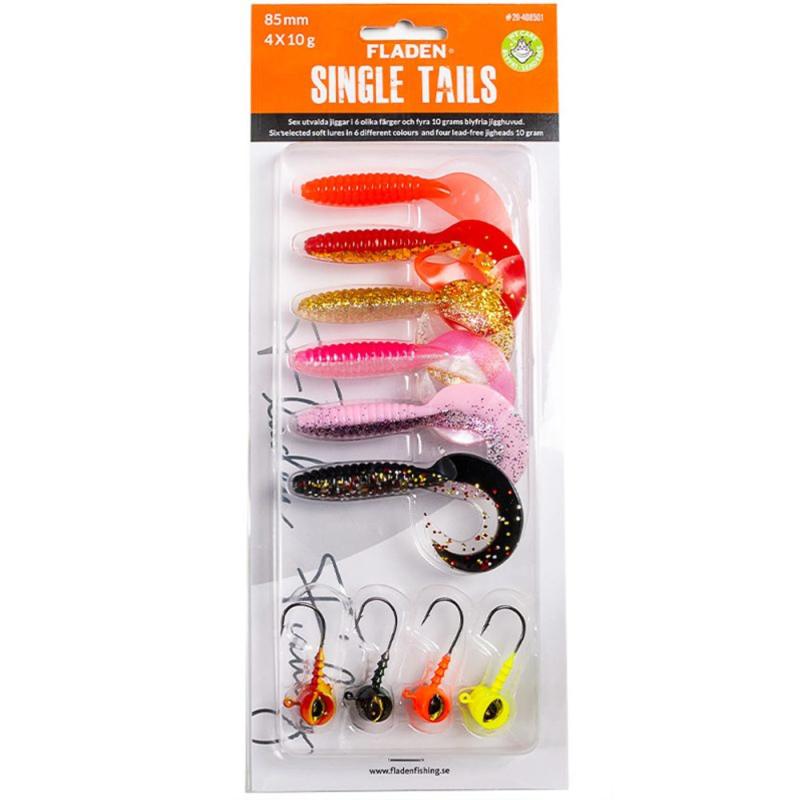 Fladen Soft lure assortment Single Tail 85 mm 6 jigtails, two jigheads 10 gram