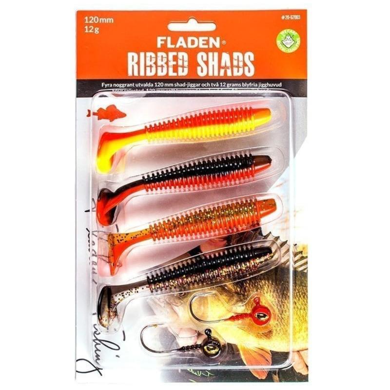Fladen Soft lure assortment Ribbed Shad 120 mm 4 pcs two jigheads 12 gram A