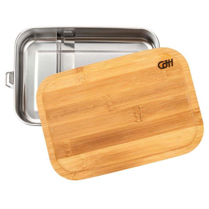 Produktbild Cjh Edelstahl Lunch Box L, 18/8 Edelstahl, Bambus-Deckel Mit Dichtungsedelstahl Fachteiler, 1400 Ml