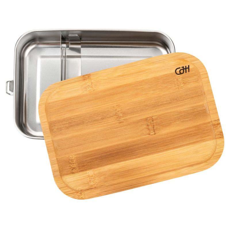 Produktbild Cjh Edelstahl Lunch Box Xl, 18/8 Edelstahl, Bambus-Deckel Mit Dichtungsedelstahl Fachteiler, 2400 Ml