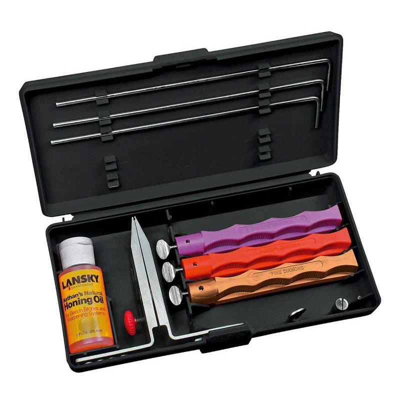 Produktbild Lansky Diamant-Set, Mit 3 Steinen, Grob, Mittel, Fein, Mit Klammer, F&uuml;hrungsst&auml;be, Schleif&ouml;l, Box