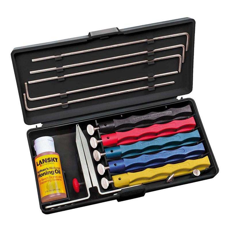 Produktbild Lansky Pro Sch&auml;rf-Set, Mit 5 Abziehsteinen, Sehr Grob Und Sehr Fein, F&uuml;hrungsst&auml;be, Schleif&ouml;l, Box