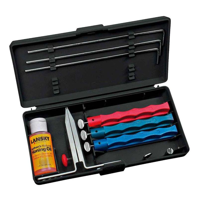 Produktbild Lansky Sch&auml;rf-Set, Mit 3 Abziehsteinen, Grob, Mittel, Fein, F&uuml;hrungsst&auml;be, Schleif&ouml;l, Box