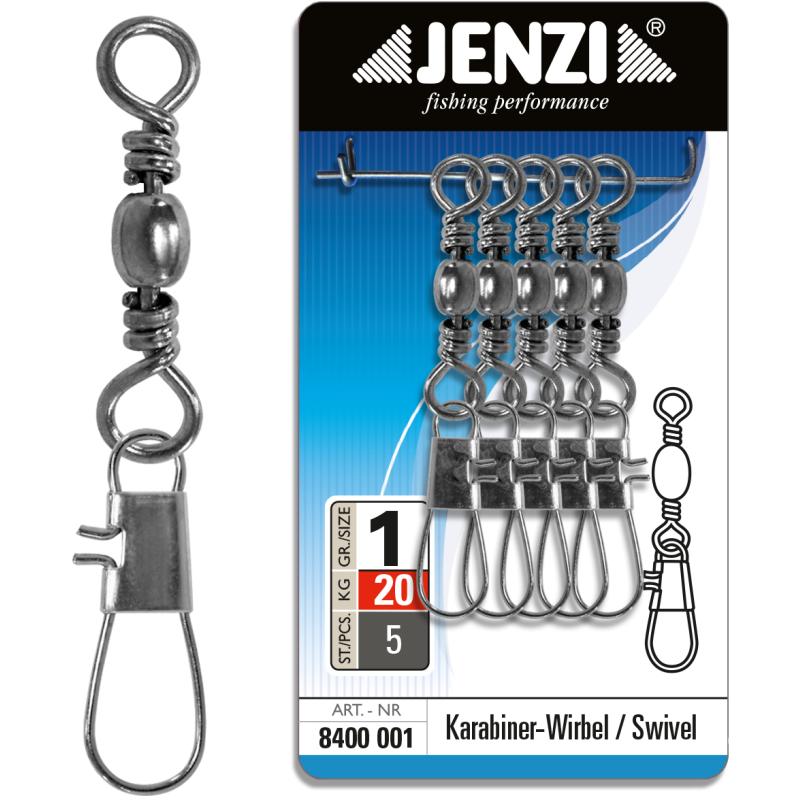 JENZI Karabiner-Wirbel in Black - Nickel Gr&ouml;&szlig;e 1 bis 20 kg.