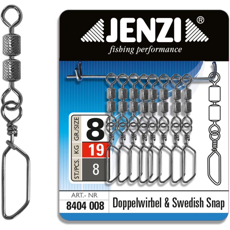 Produktbild JENZI Doppel-Sicherheitswirbel mit Swedish-Snap Black Nickel Gr&ouml;&szlig;e: 8 19kg