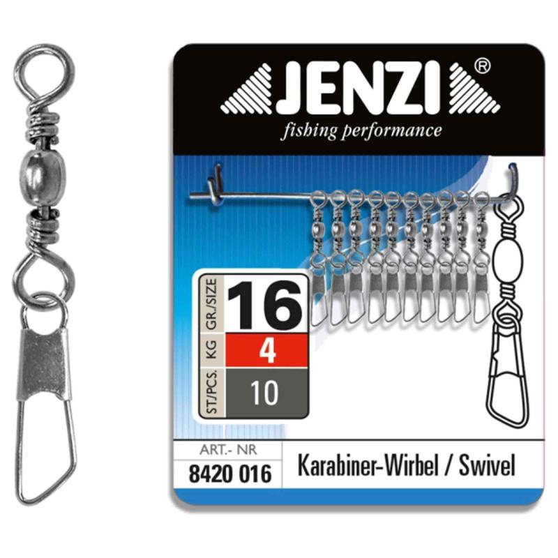 Produktbild JENZI Karabiner-Wirbel vernickelt Salzwasserfest Gr&ouml;&szlig;e: 16 bis 4kg