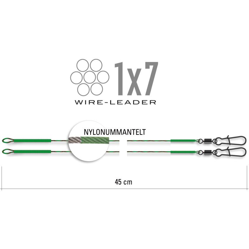 Produktbild Nylonummanteltes Stahl-Vorfach 45 cm, Schlaufe & Sicherheitswirbel 12 kg