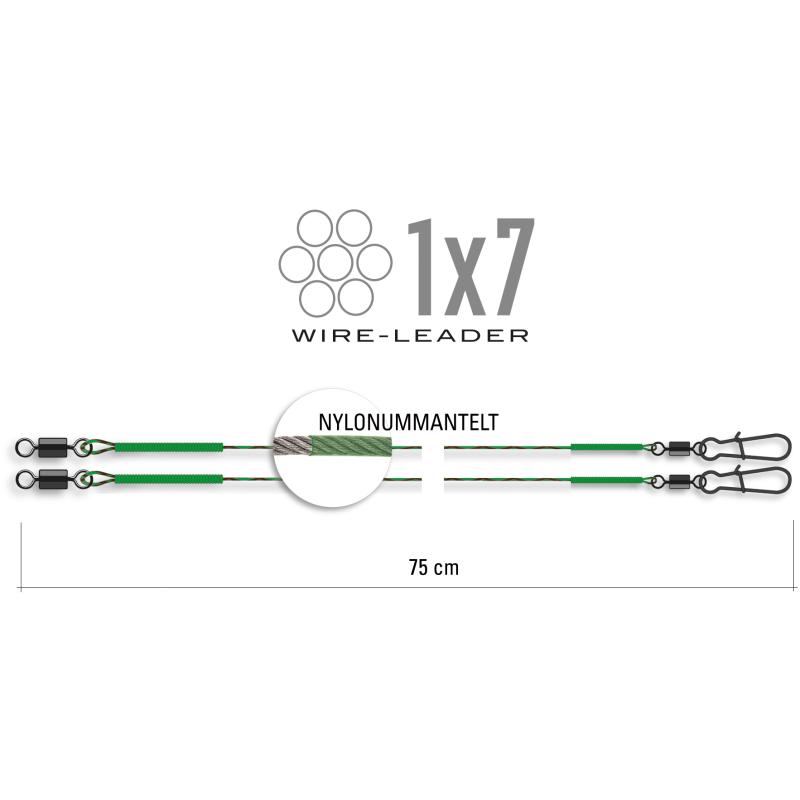 Produktbild Nylonummanteltes Stahl-Vorfach 45 cm, Karabiner & Sicherheitswirbel 9 kg