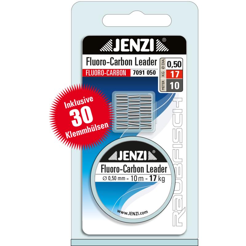 10 m Fluorocarbon Leader, Vorfach inklusive Klemmh&uuml;lsen 0,5