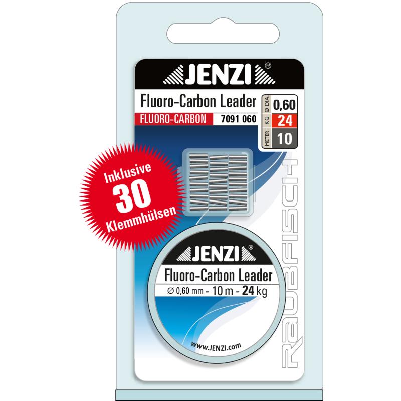 10 m Fluorocarbon Leader, Vorfach inklusive Klemmh&uuml;lsen 0,6