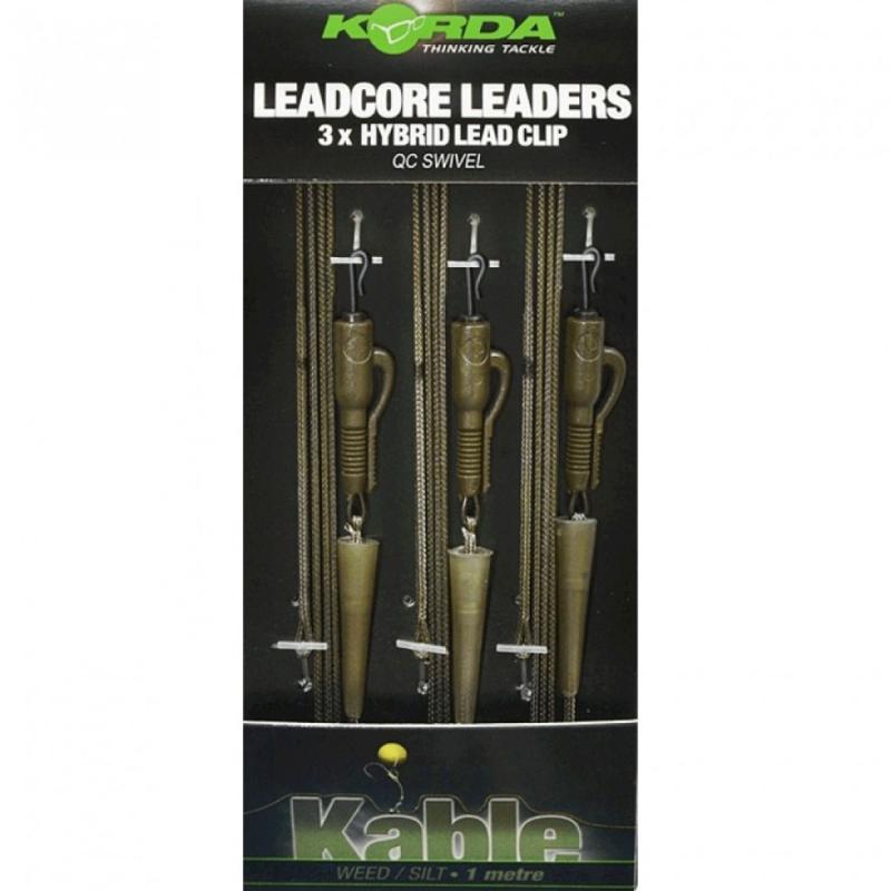 Korda Leadcore Leaders - Hybrid Lead Clip QC Swivel Weed 1m